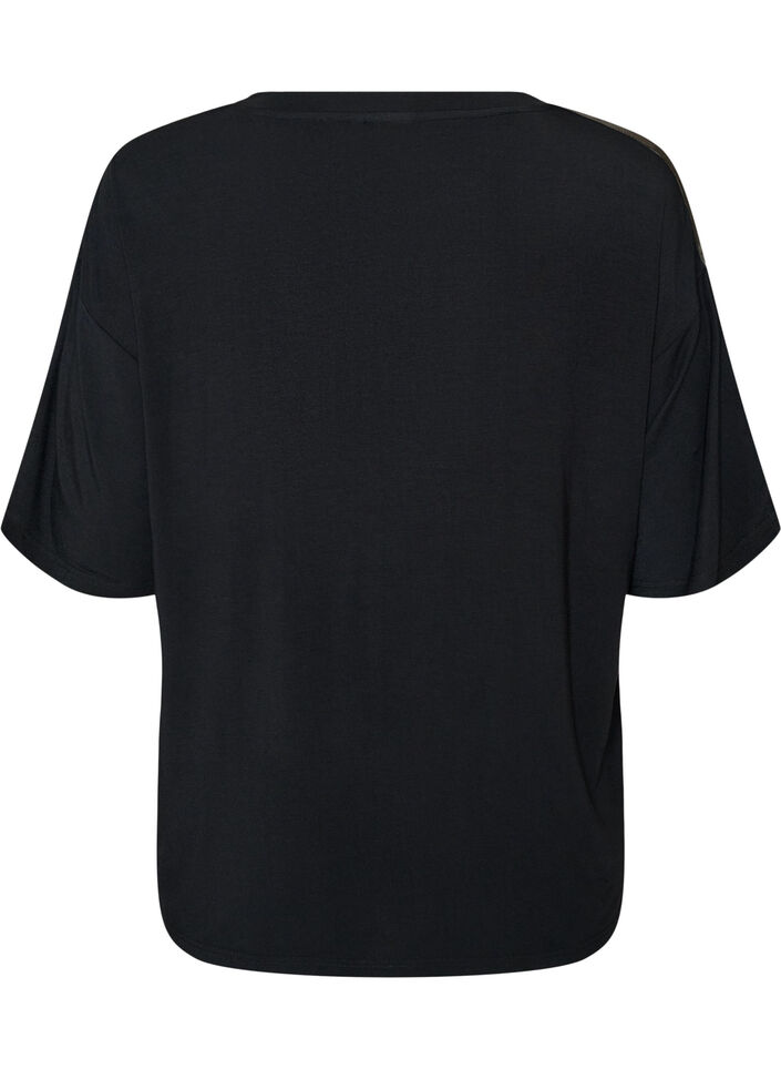 Natt-t-shirt i modal med kontrastband, Svart, Packshot image number 1