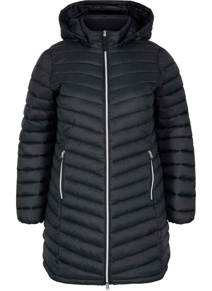 L&auml;ttviktsjacka med fickor och avtagbar huva, Svart, Packshot image number 0