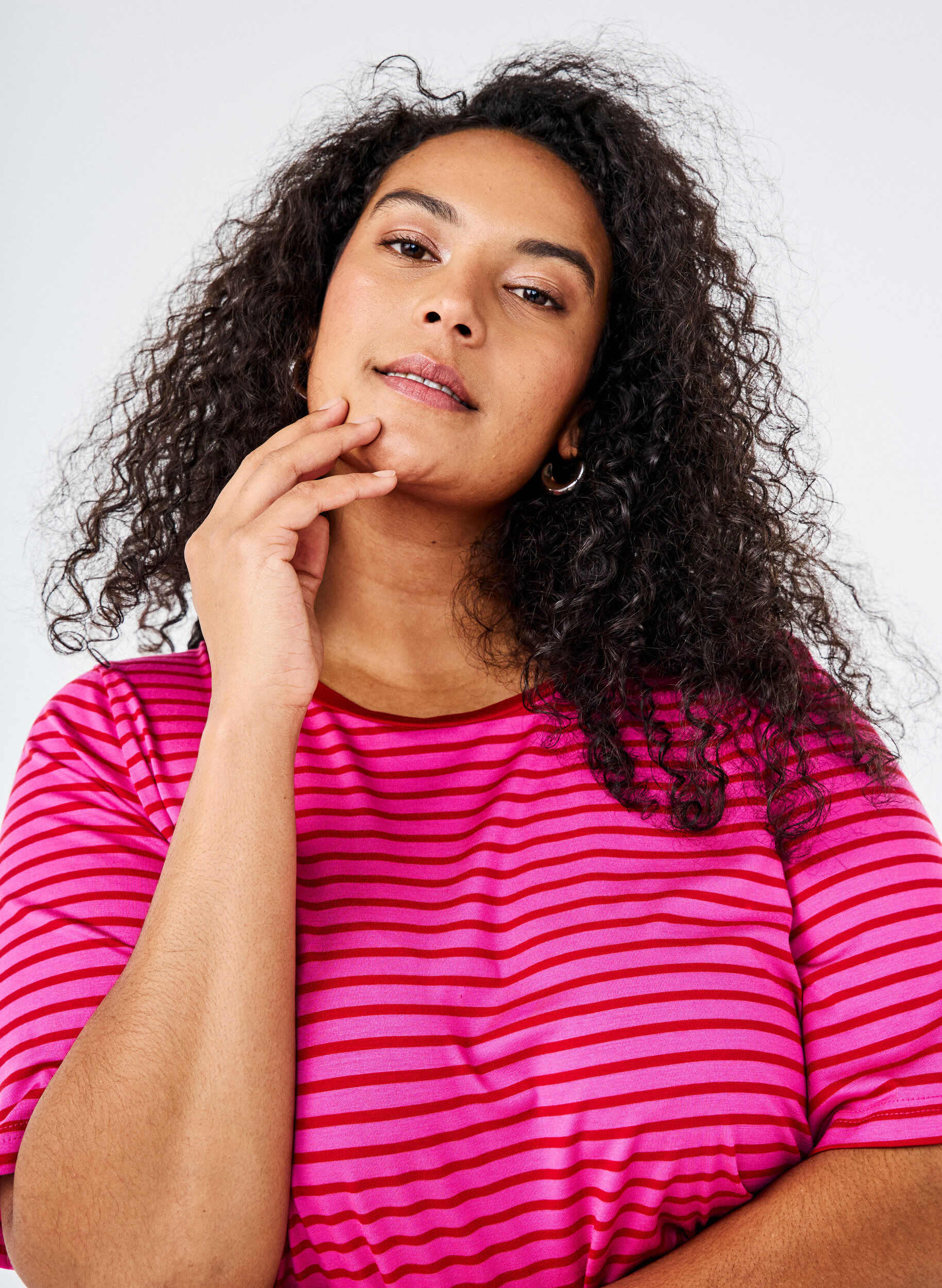 Zizzi T-shirt med TENCEL&trade; Lyocell och r&auml;nder, Rosa, Image image number 0