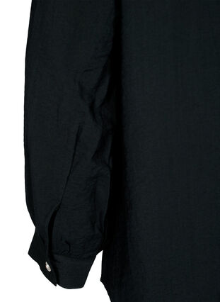 Skjortblus i viskos med volanger, Black, Packshot image number 3