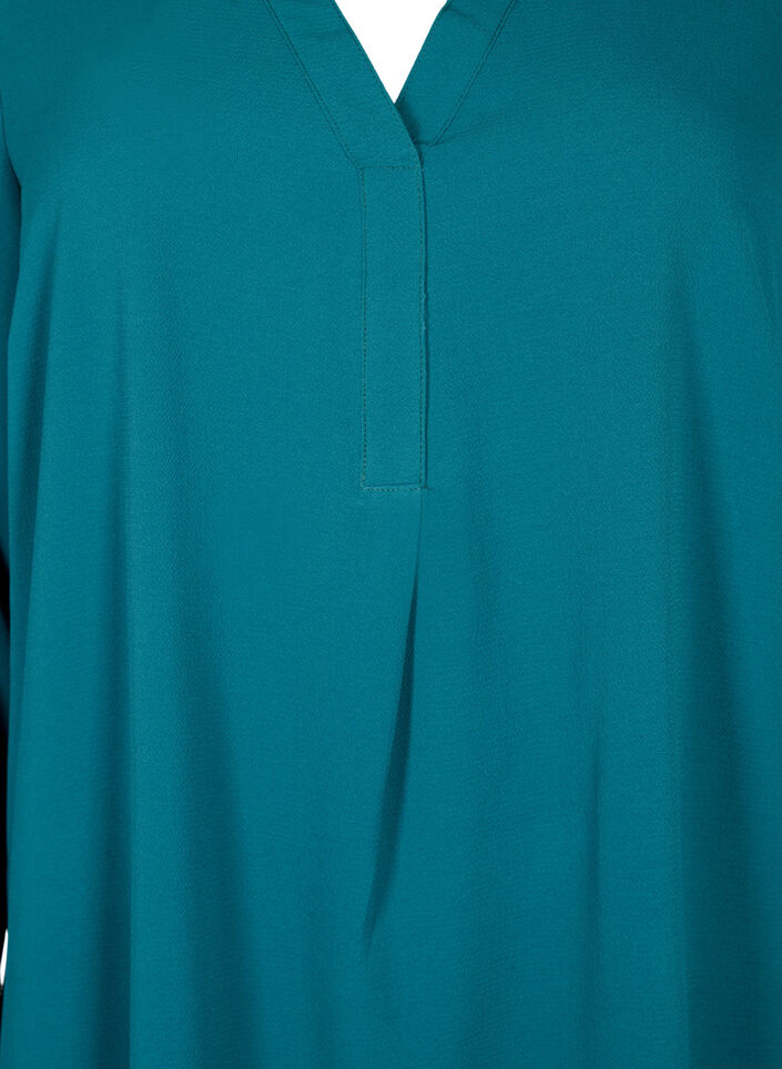 Långärmad klänning med v-ringning., Deep Teal, Packshot image number 2