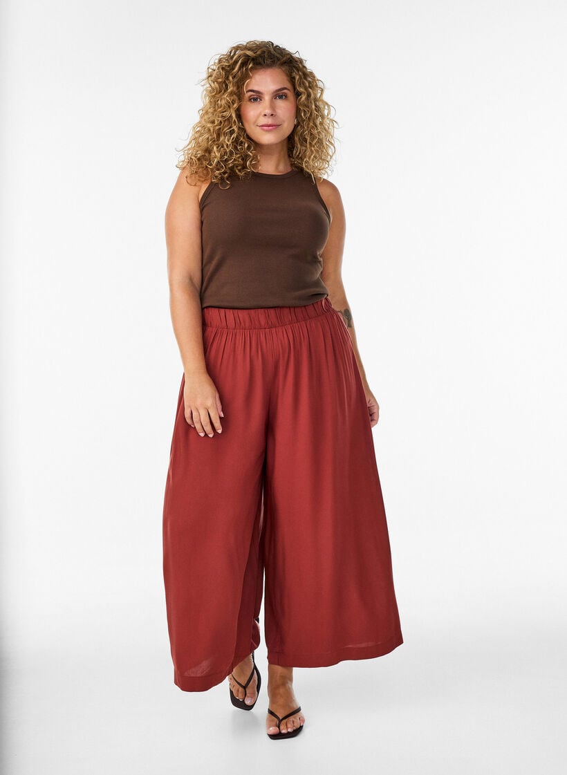 Culottes i viskos med h&ouml;g midja och vida ben, R&ouml;d, Model image number 0