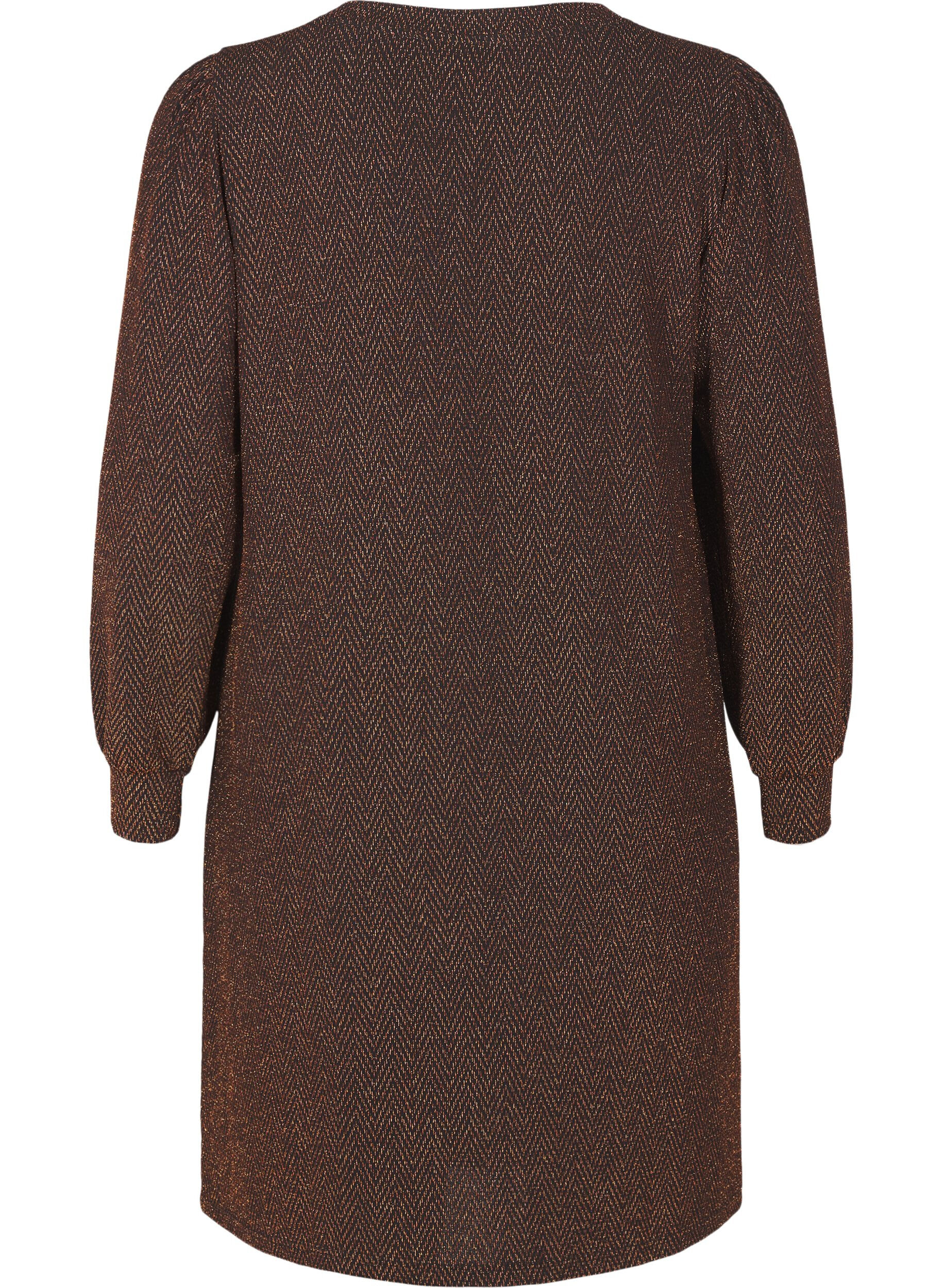 Zizzi Kl&auml;nning med sicksackm&ouml;nster och glitter, Copper ZigZagShimmer, Packshot image number 1
