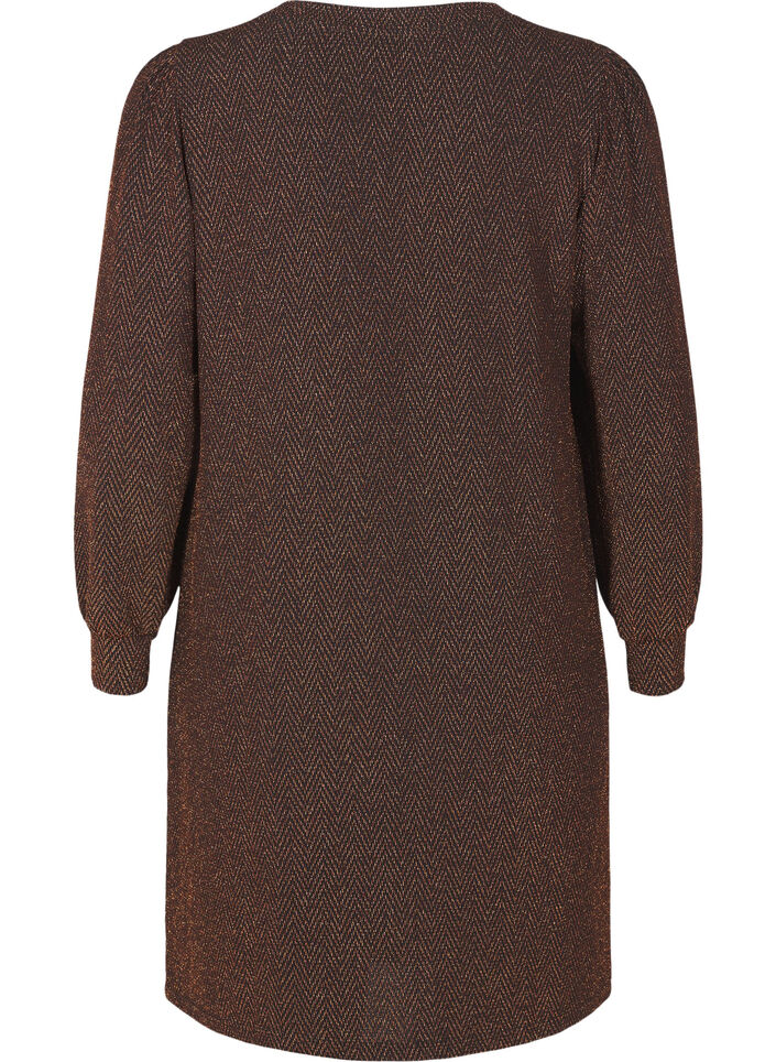 Klänning med sicksackmönster och glitter, Copper ZigZagShimmer, Packshot image number 1
