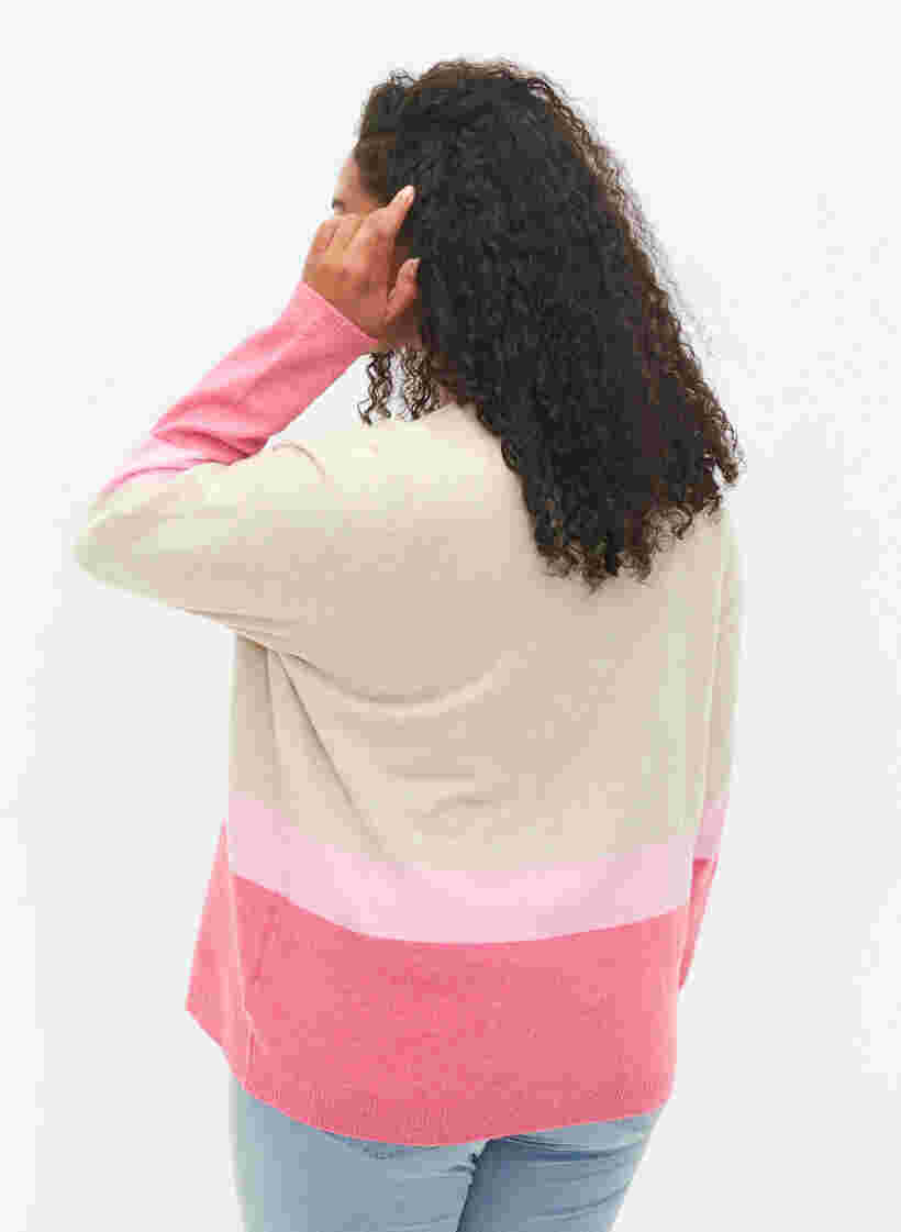 Stickad tröja med rund hals, Hot Pink Comb, Model image number 1