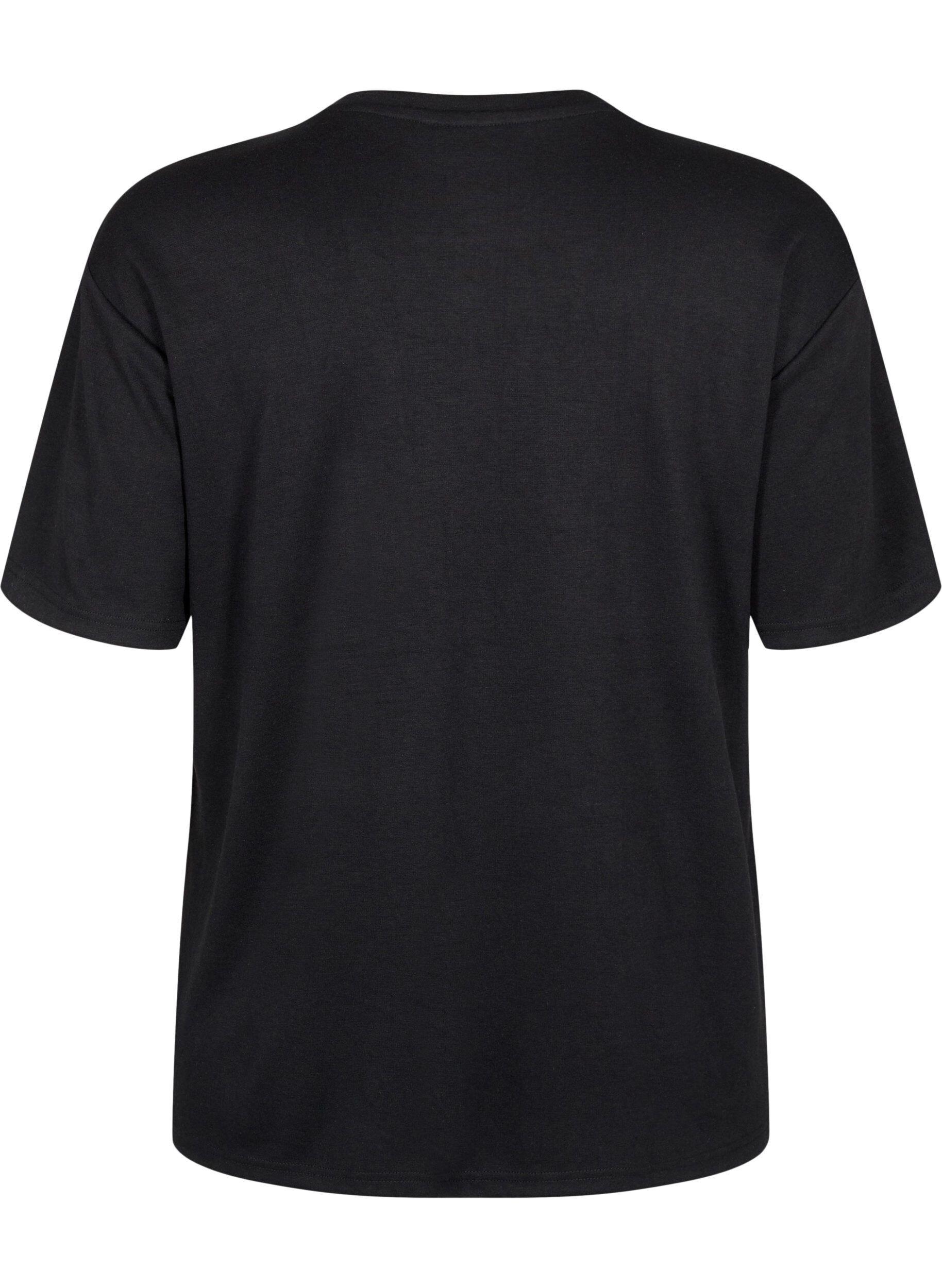 ZizziT-shirt med strassstenar och rund hals, Svart, Packshot image number 1