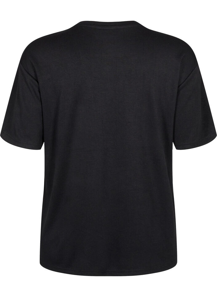 T-shirt med strassstenar och rund hals, Svart, Packshot image number 1