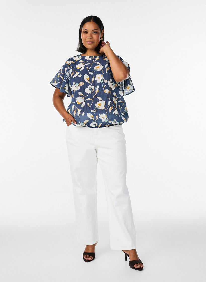 Blus med ballongform och ving&auml;rmar, Bl&aring;, Model image number 1