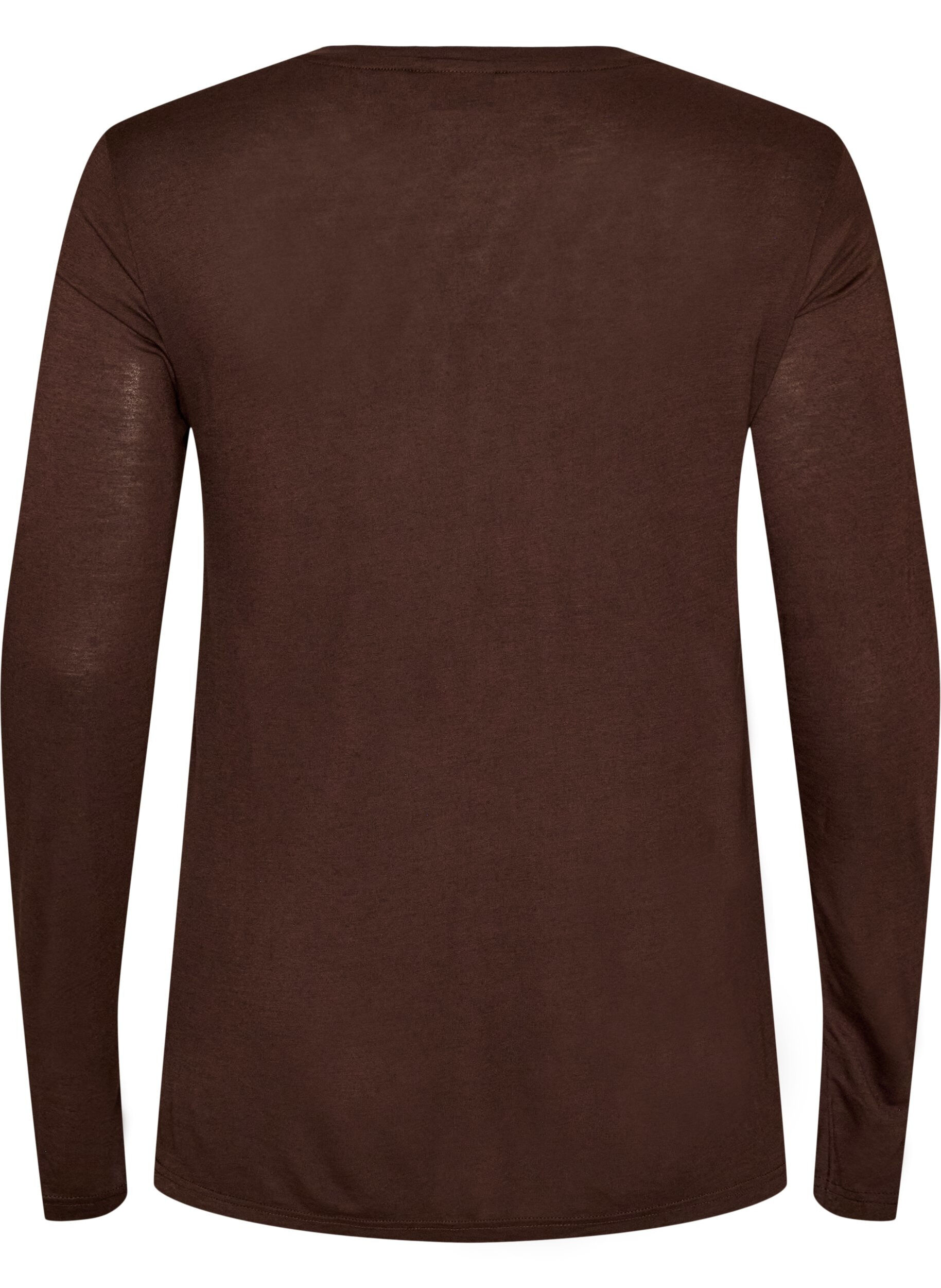 ZizziL&aring;ng&auml;rmad blus i ull och viskos, Brun, Packshot image number 1