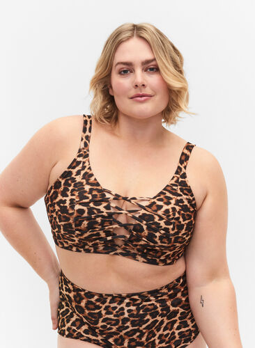 Bikini-bh med leopardtryck och korsade band, Autentic Leopard, Model image number 0
