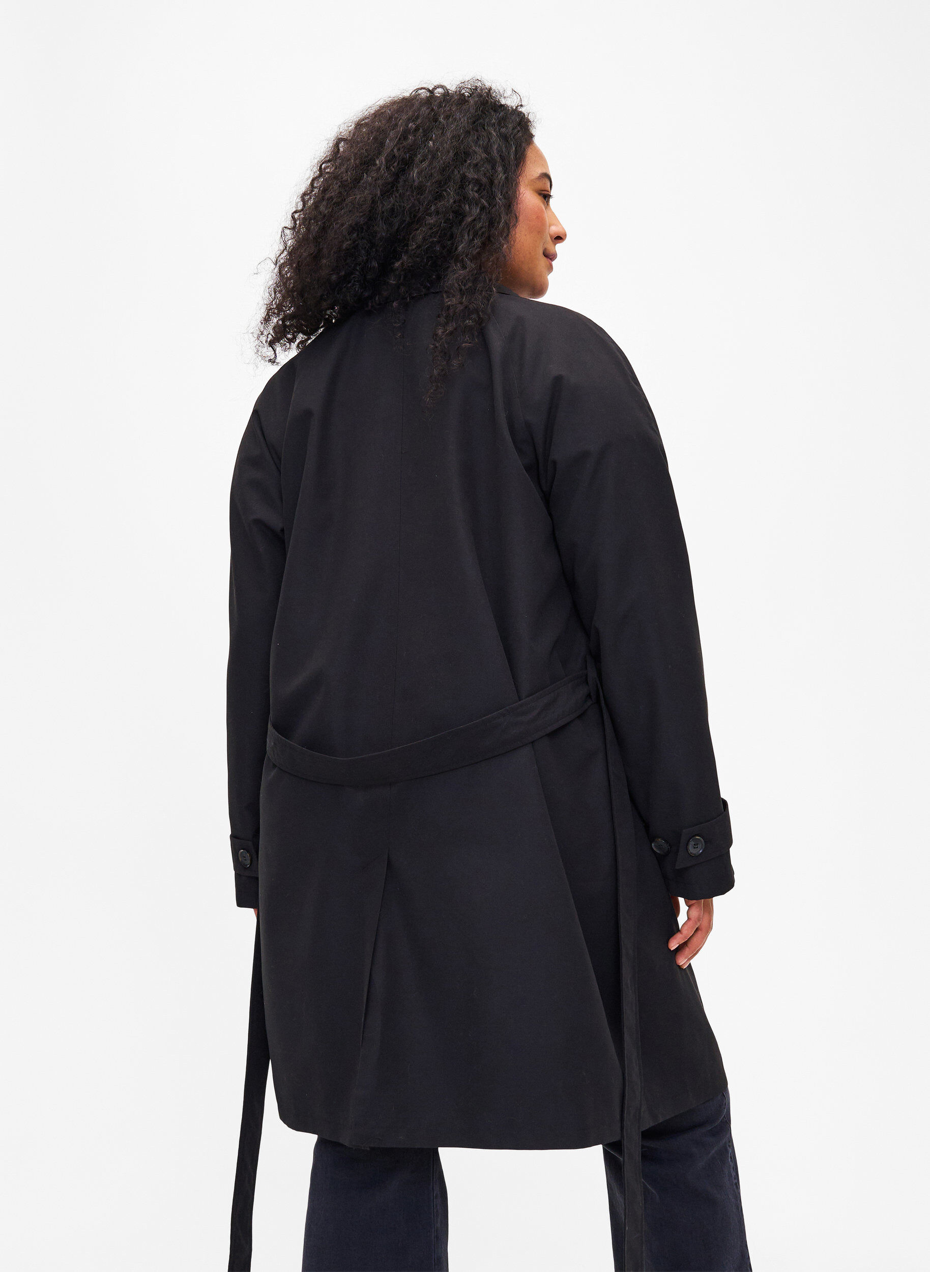 Zizzi Trenchcoat med b&auml;lte och slits, Black, Model image number 1