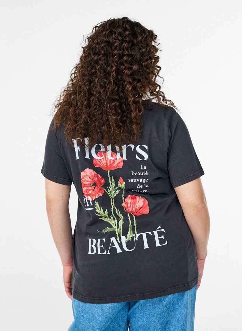 T-shirt i bomull med tryck fram och bak, Gr&aring;, Model image number 2