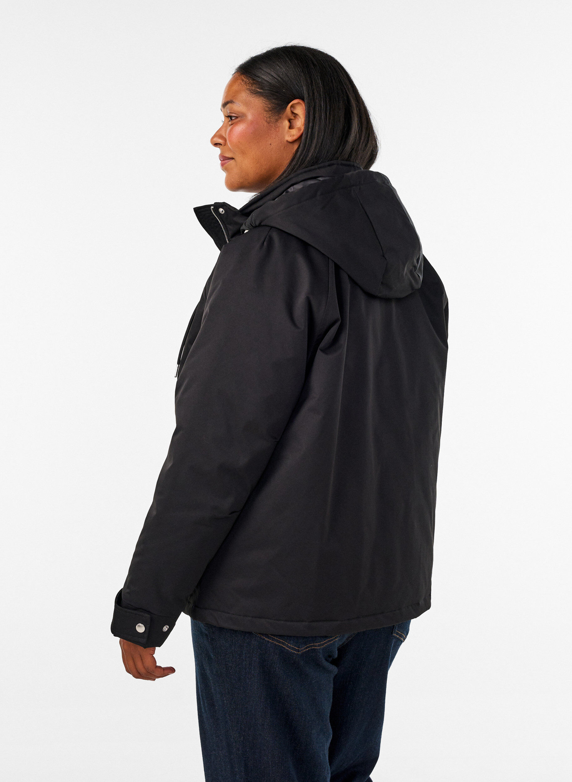 ZizziVadderad parkas med avtagbar huva, Svart, Model image number 2
