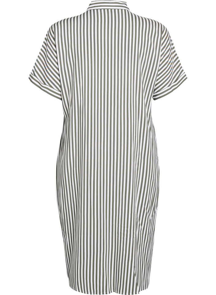 FLASH - Lång skjortklänning med korta ärmar, Grön, Packshot image number 1