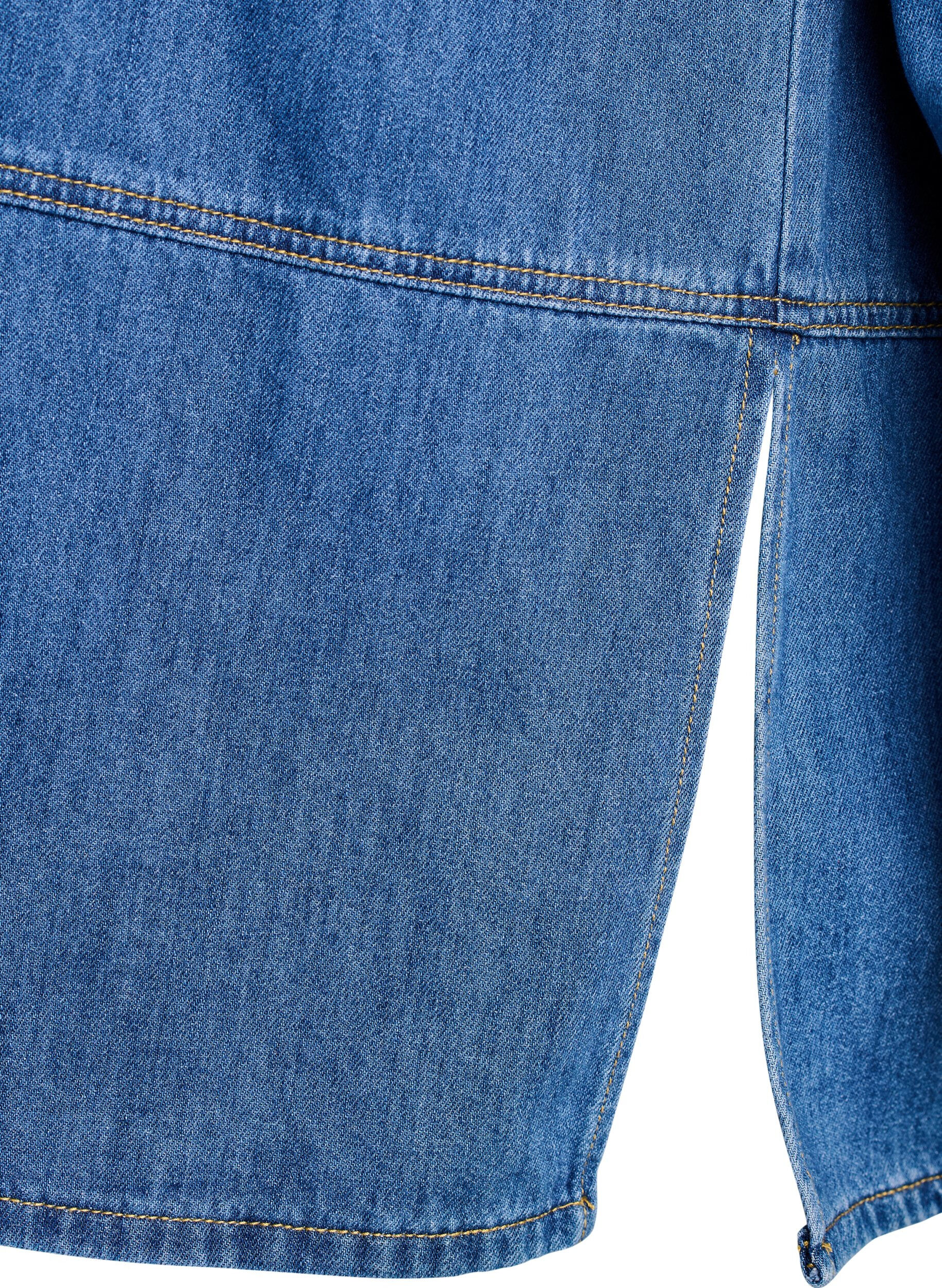 Zizzi L&ouml;s jeansblus med krage och knappsl&aring;, Bl&aring;, Packshot image number 3