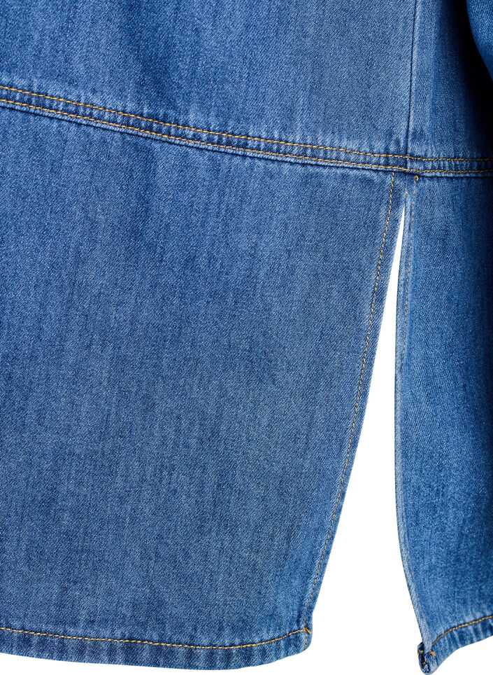 L&ouml;s jeansblus med krage och knappsl&aring;, Bl&aring;, Packshot image number 3