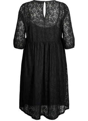 Spetsklänning med trekvartsärm, Black, Packshot image number 1