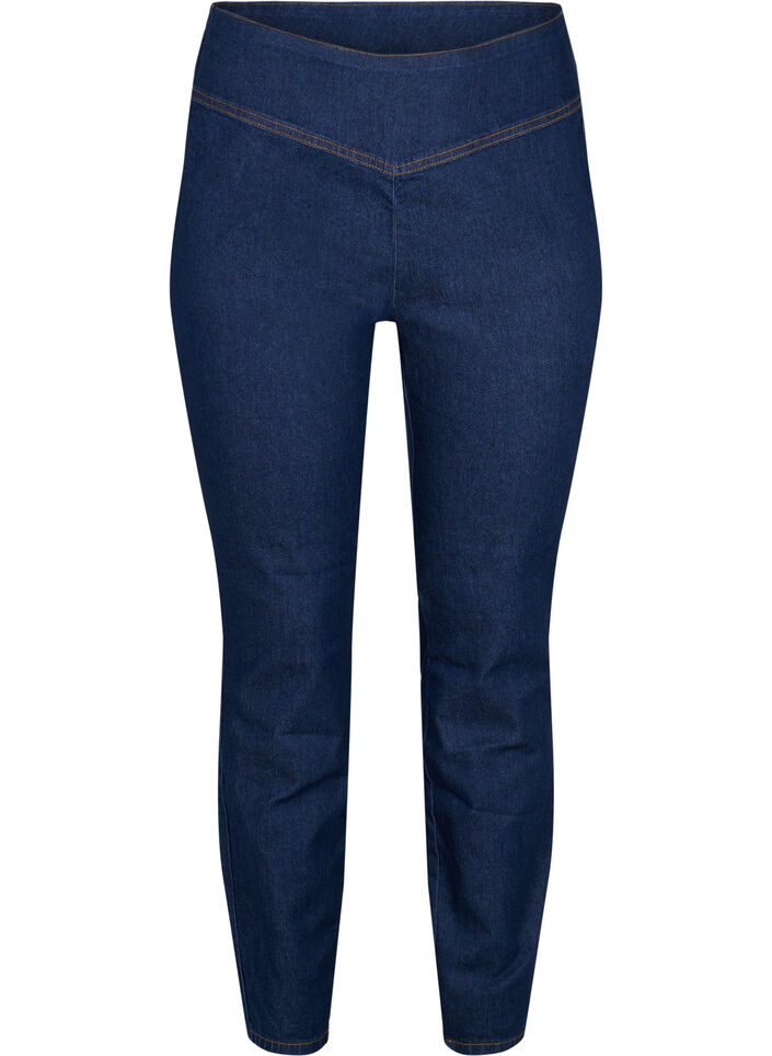 Sträckig bomullsblandning jeggings, Dark blue, Packshot image number 0