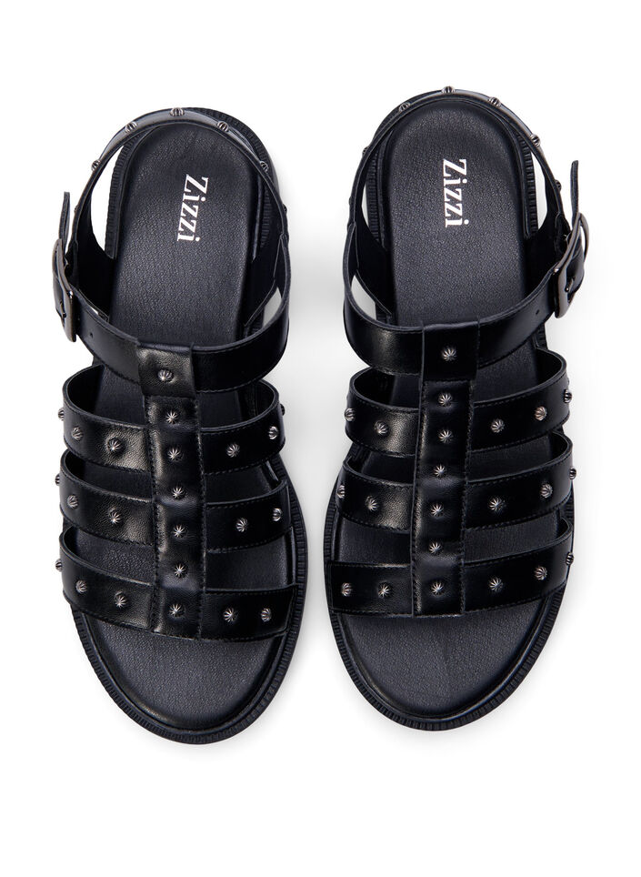 Bred sandal med nitar, Svart, Packshot image number 2