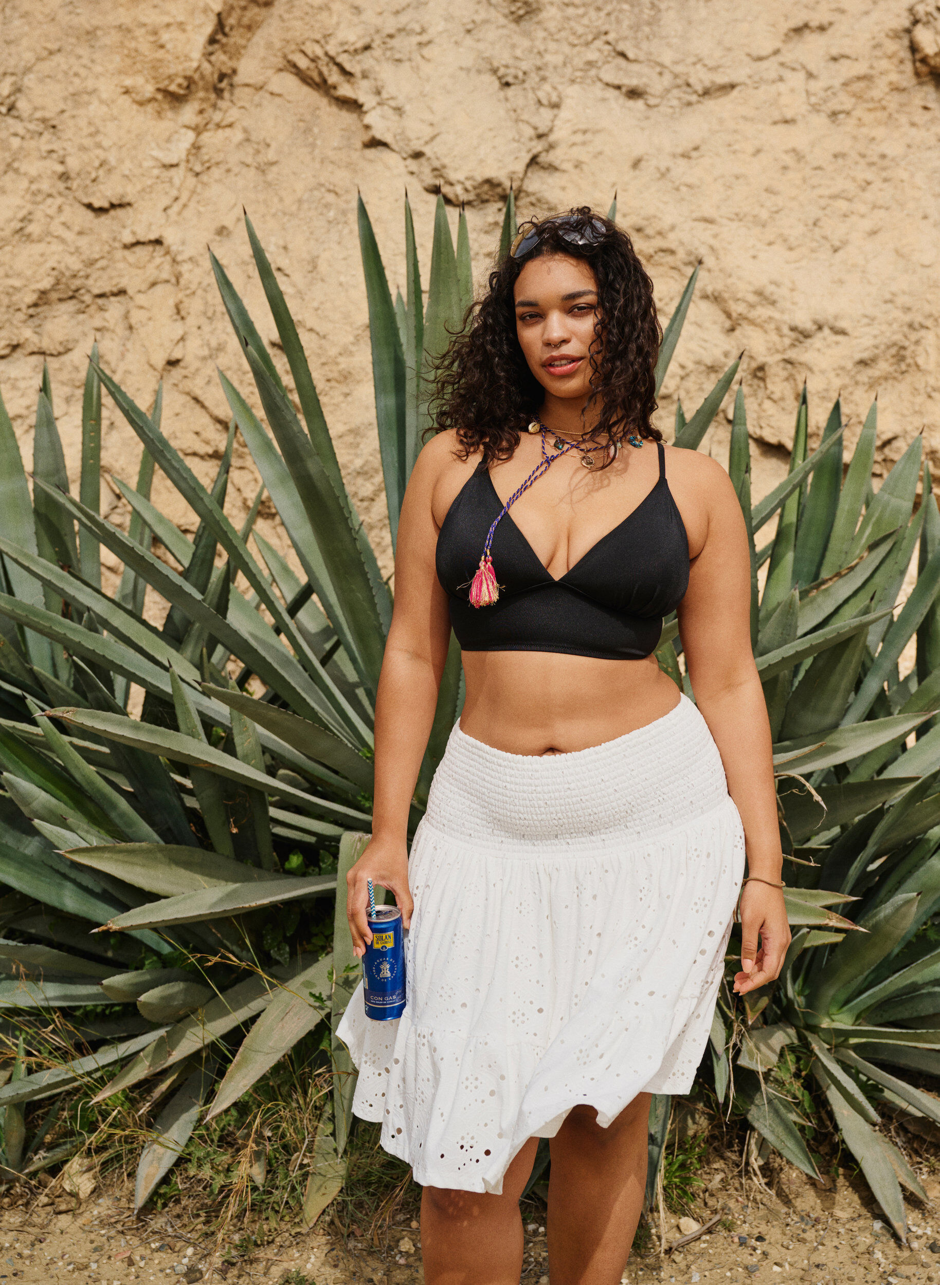 Zizzi Smockkjol med h&aring;lm&ouml;nster, Bright White, Image image number 0