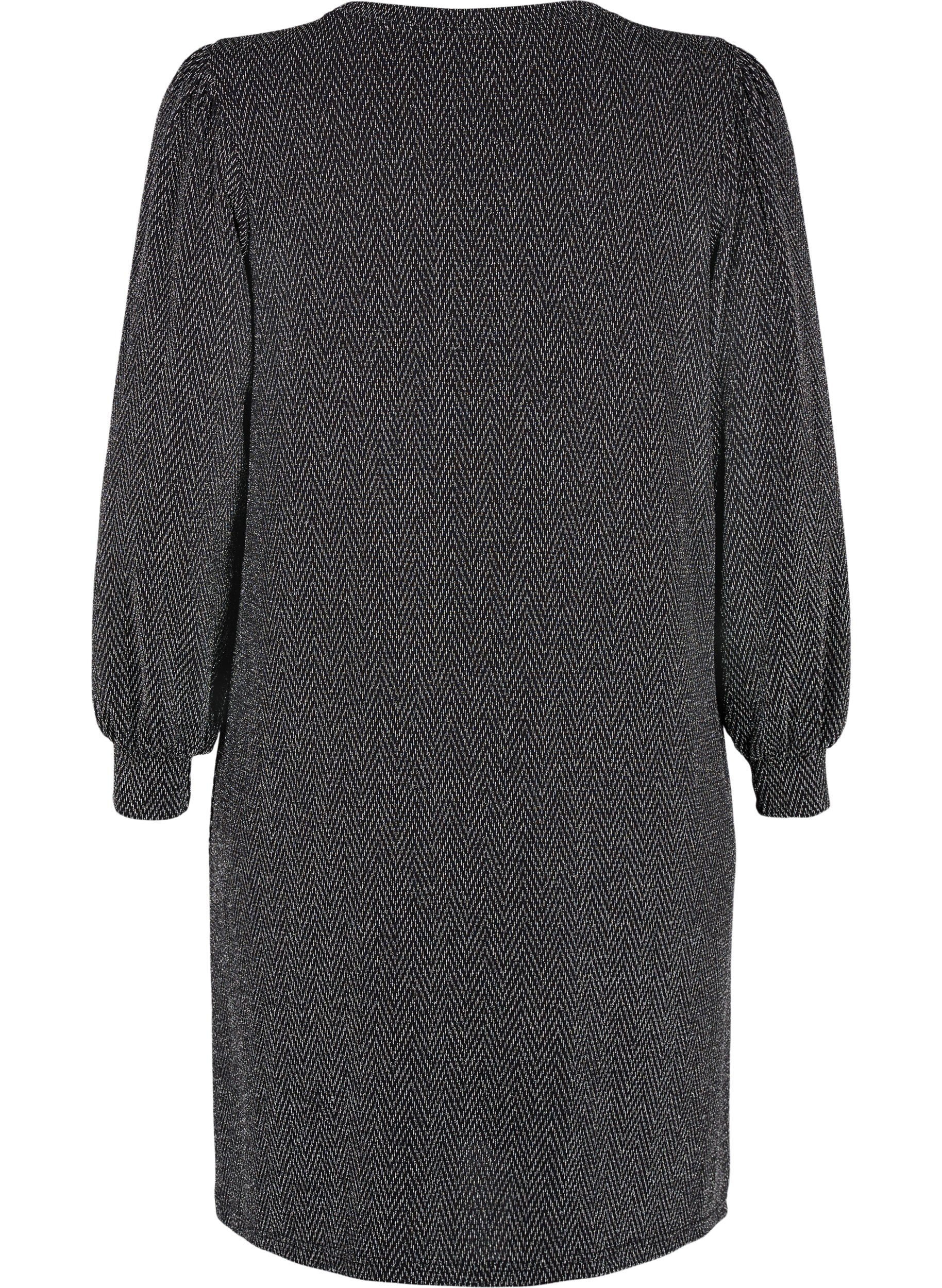 Zizzi Kl&auml;nning med sicksackm&ouml;nster och glitter, Silver ZigZagShimmer, Packshot image number 1