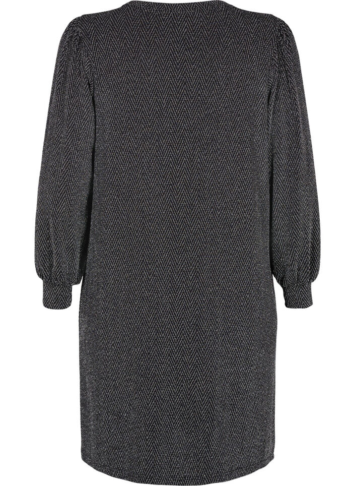 Klänning med sicksackmönster och glitter, Silver ZigZagShimmer, Packshot image number 1