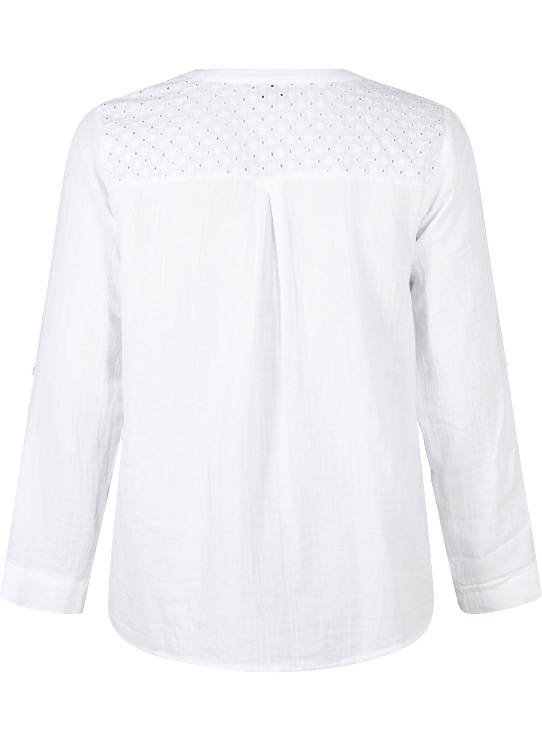 Zizzi Bomullsblus med broderie anglaise och trekvarts&auml;rm, Bright White, Packshot image number 1