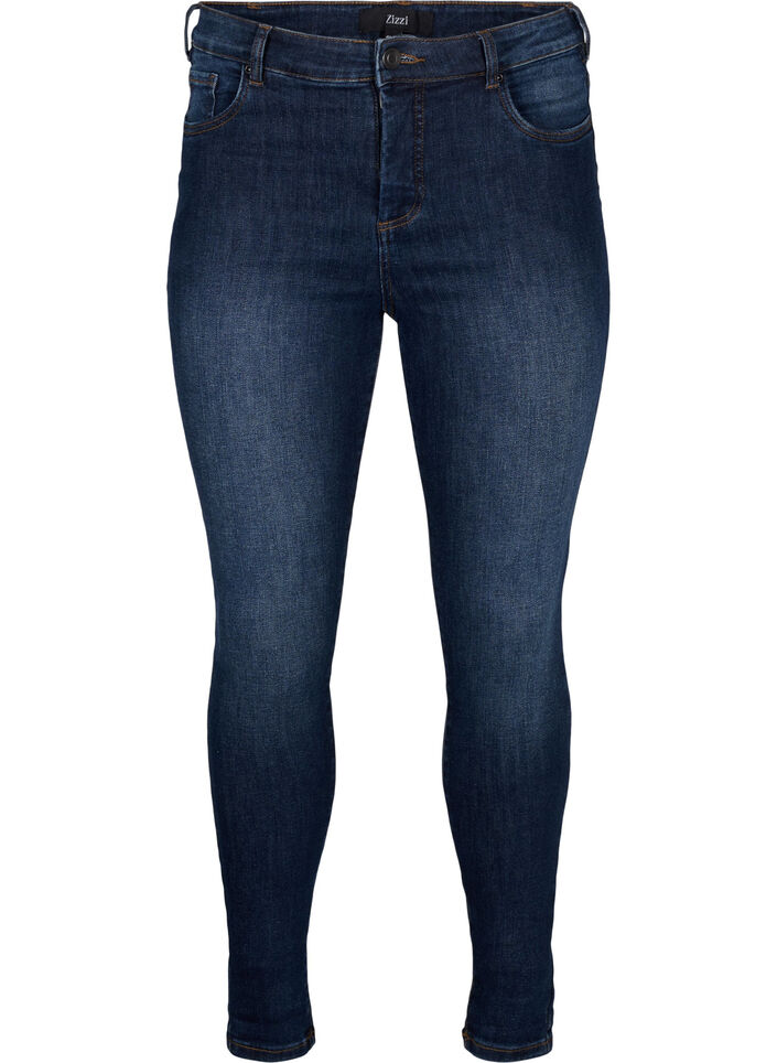 Mycket &aring;tsittande jeans med h&ouml;g midja, Dark Blue, Packshot image number 0