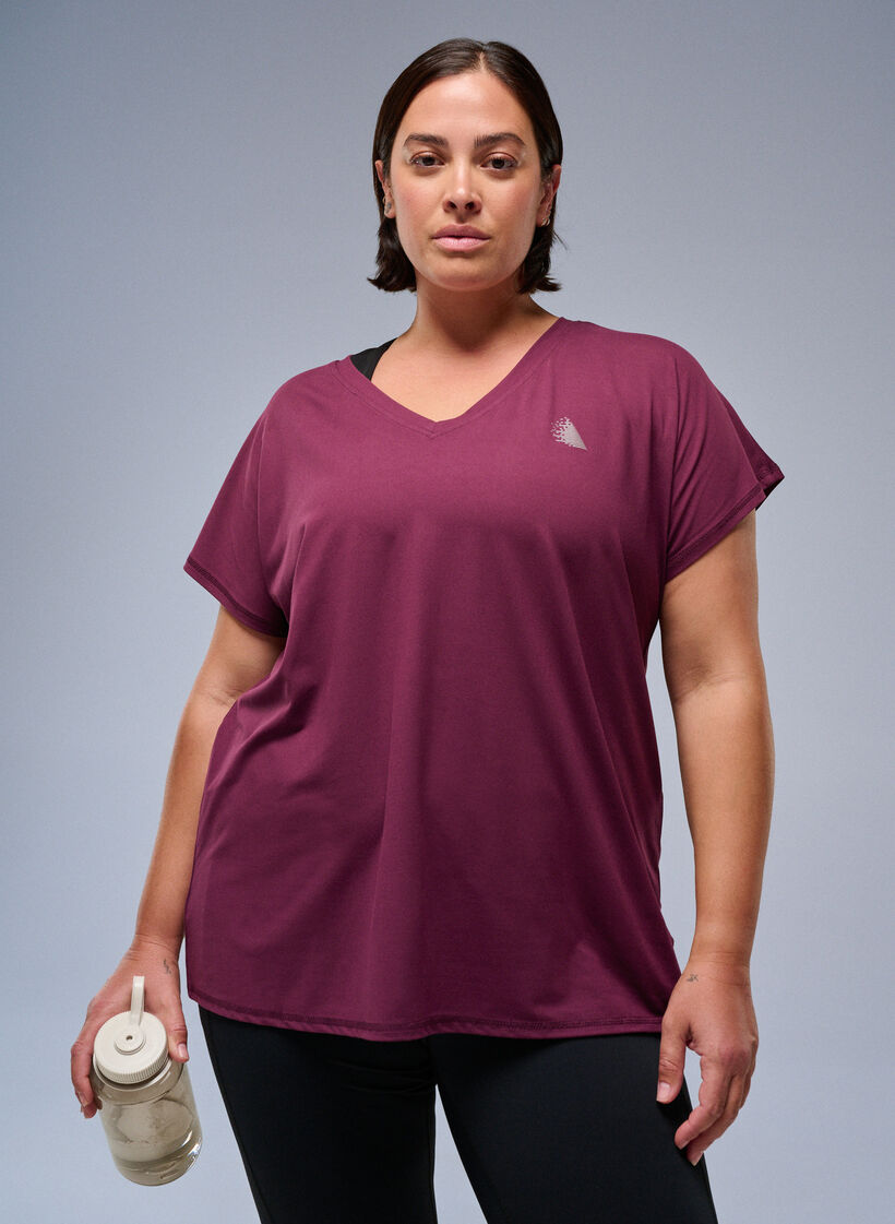 Tr&auml;nings t-shirt med v-ringning och l&ouml;s passform, R&ouml;d, Image image number 0