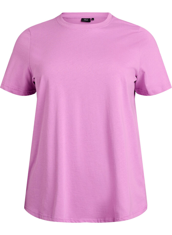 Enkel t-shirt i bomull med rund halsringning, Lila, Packshot image number 0