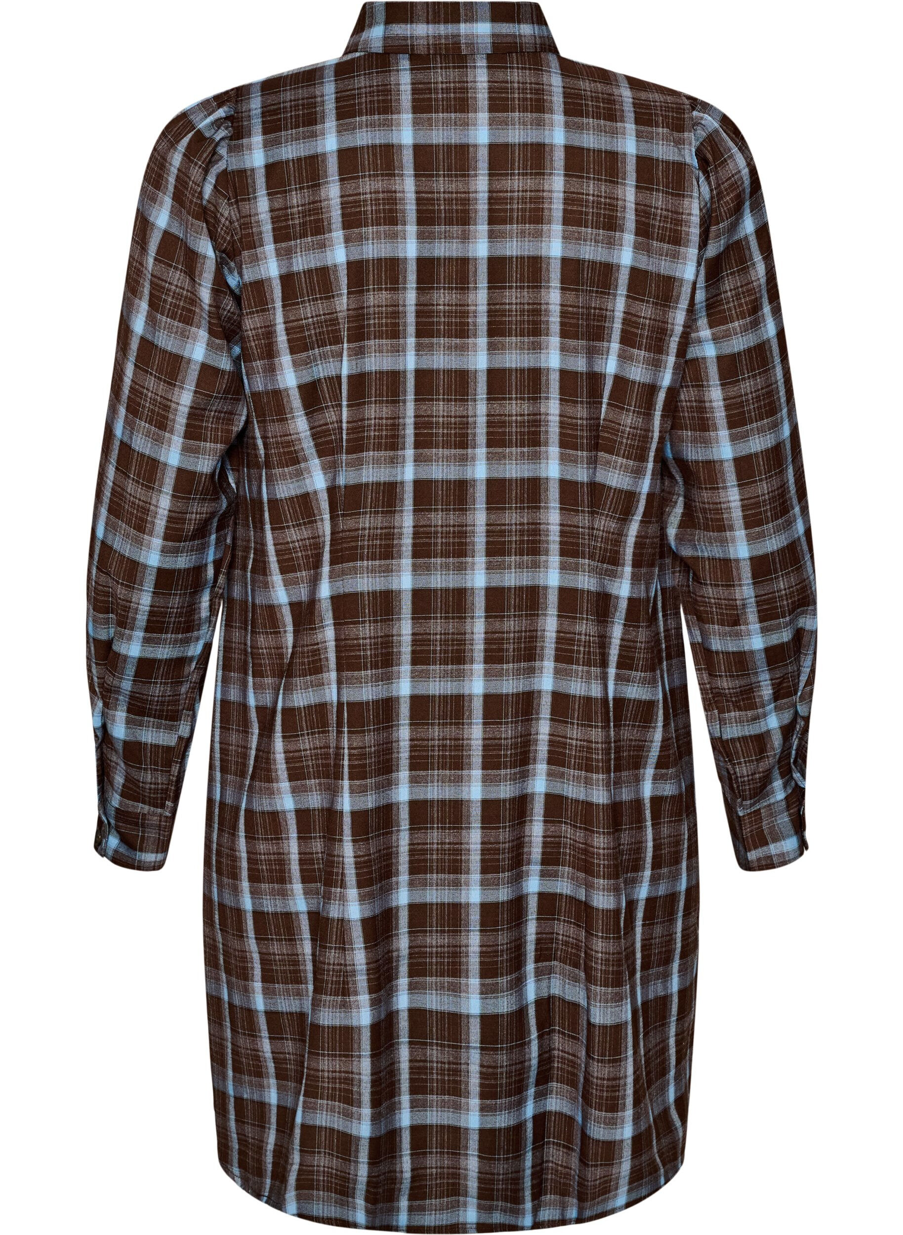 ZizziKn&auml;l&aring;ng skjortkl&auml;nning med rutigt m&ouml;nster, Brun, Packshot image number 1