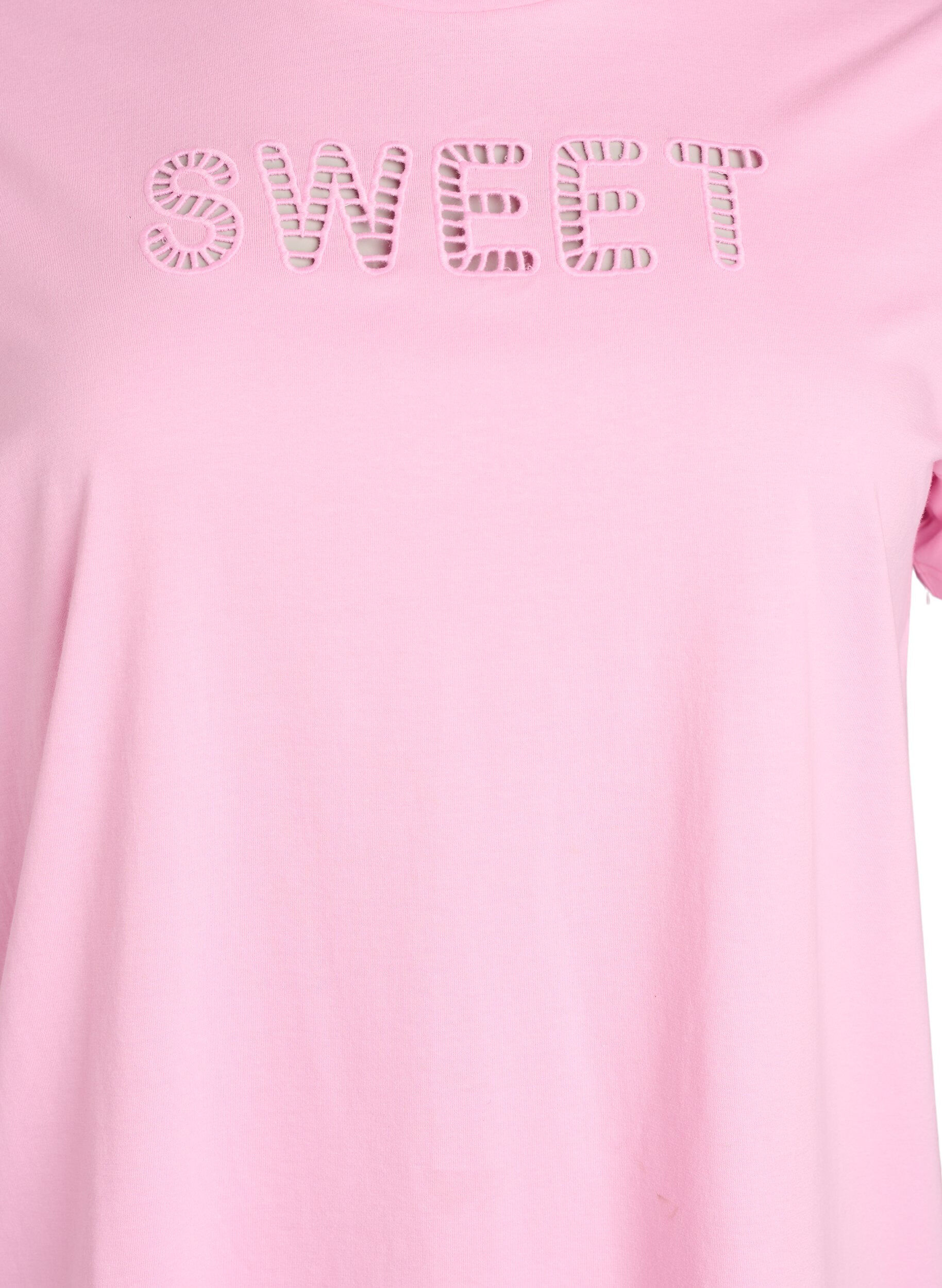 Zizzi T-shirt i bomull med broderad text, Vit, Packshot image number 2