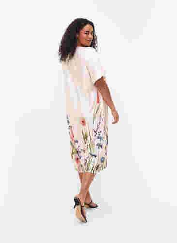 Midiklänning med blommönster och korta ärmar, White Sand, Model image number 1