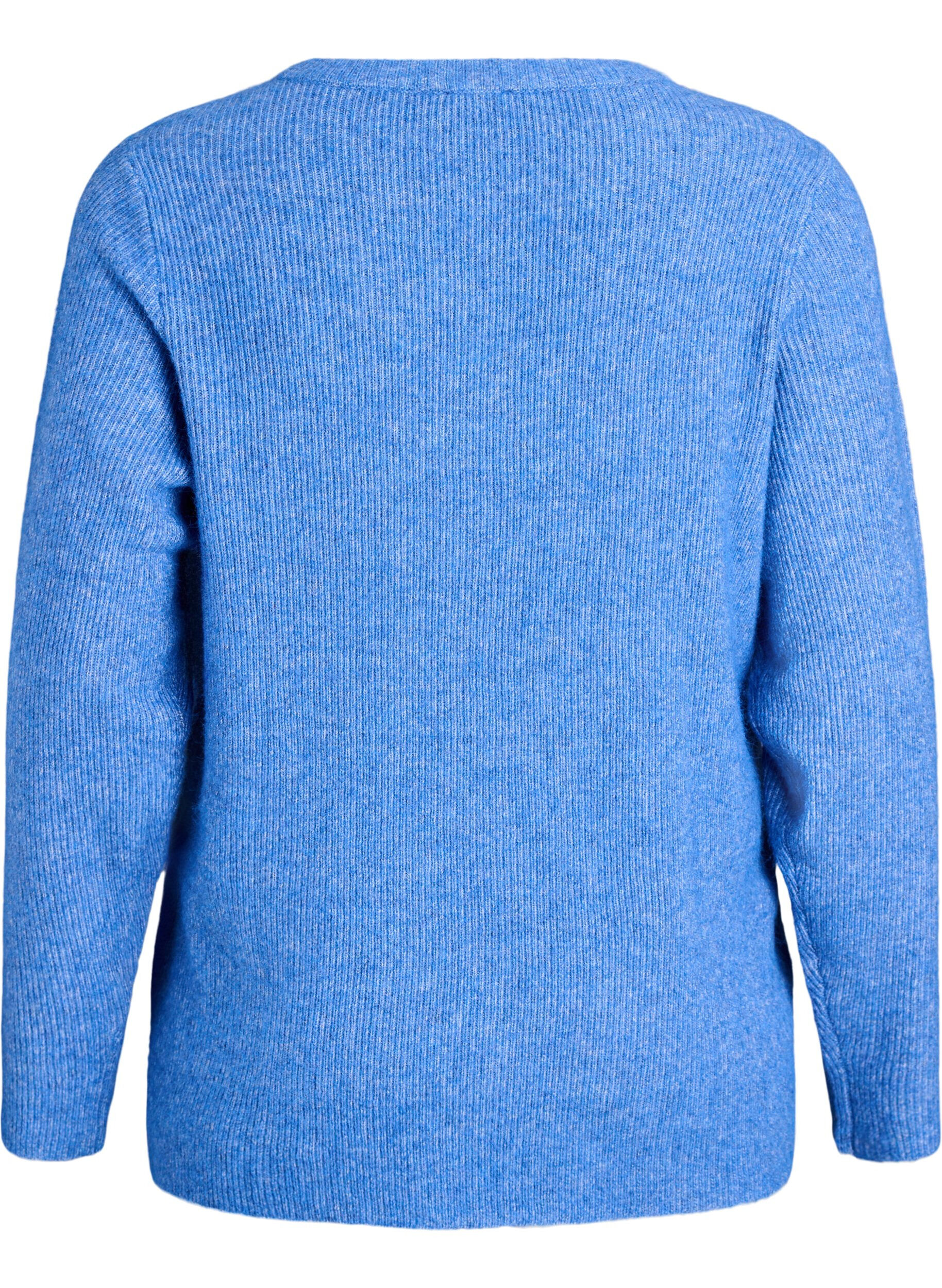 ZizziMelerad stickad blus med rund hals, Bl&aring;, Packshot image number 1