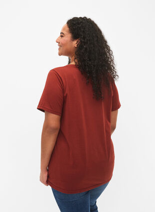 Kortärmad t-shirt med v-hals, Fired Brick, Model image number 1