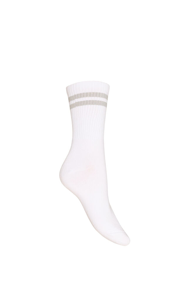 Randiga strumpor i bomull, Vit, Packshot image number 1