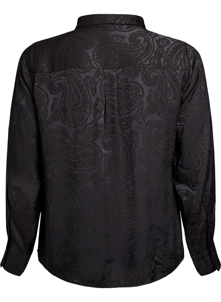 Skjorta med ton-i-ton paisleym&ouml;nster, Svart, Packshot image number 1