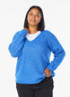 Stickad blus med v-ringning och raglan&auml;rmar, Bl&aring;, Model image number 0