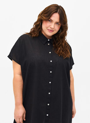Lång skjorta i bomullsblandning med linne, Black, Model image number 2