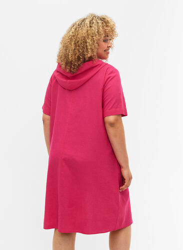 Kortärmad klänning med huva, Beetroot Purple, Model image number 1