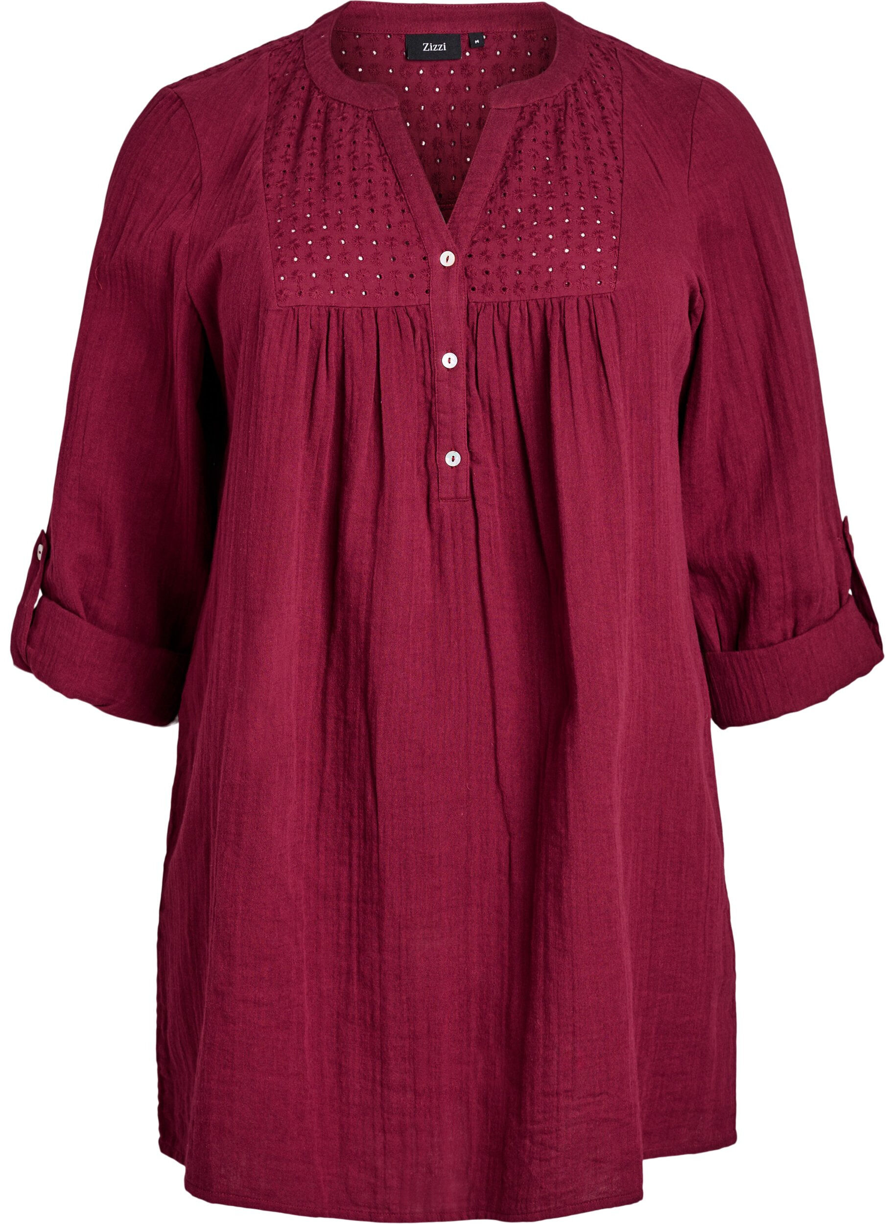 Zizzi Tunika i bomullsmuslin med broderie anglaise, M&ouml;rk Bordeaux, Packshot image number 0