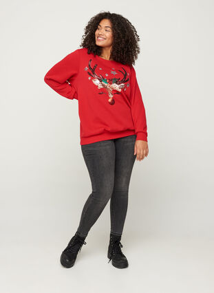 Sweatshirt med julmotiv och paljetter, Tango Red, Model image number 3
