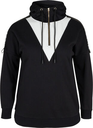 Sweatshirt med huva och dragkedja, Black White, Packshot image number 0