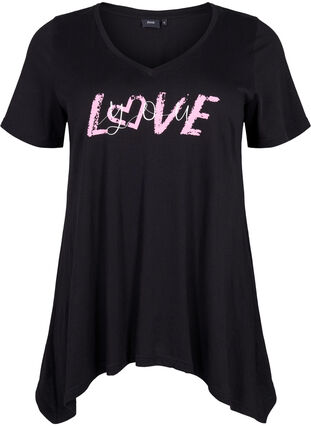 T-shirt i bomull med kort ärmar, Black LOVE, Packshot image number 0