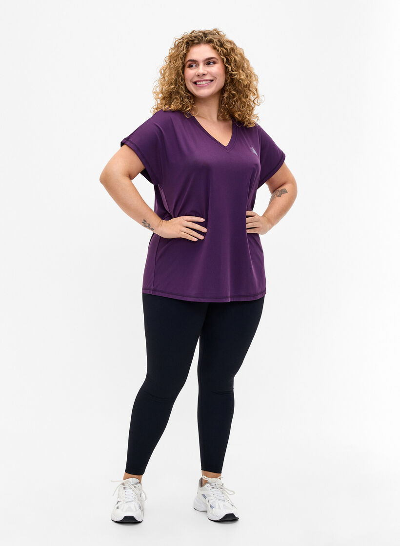 Tränings t-shirt med v-ringning och lös passform, Purple Pennant, Model image number 2