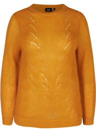 Stickad tröja med ull och rund halsringning, Buckthorn Brown, Packshot image number 0