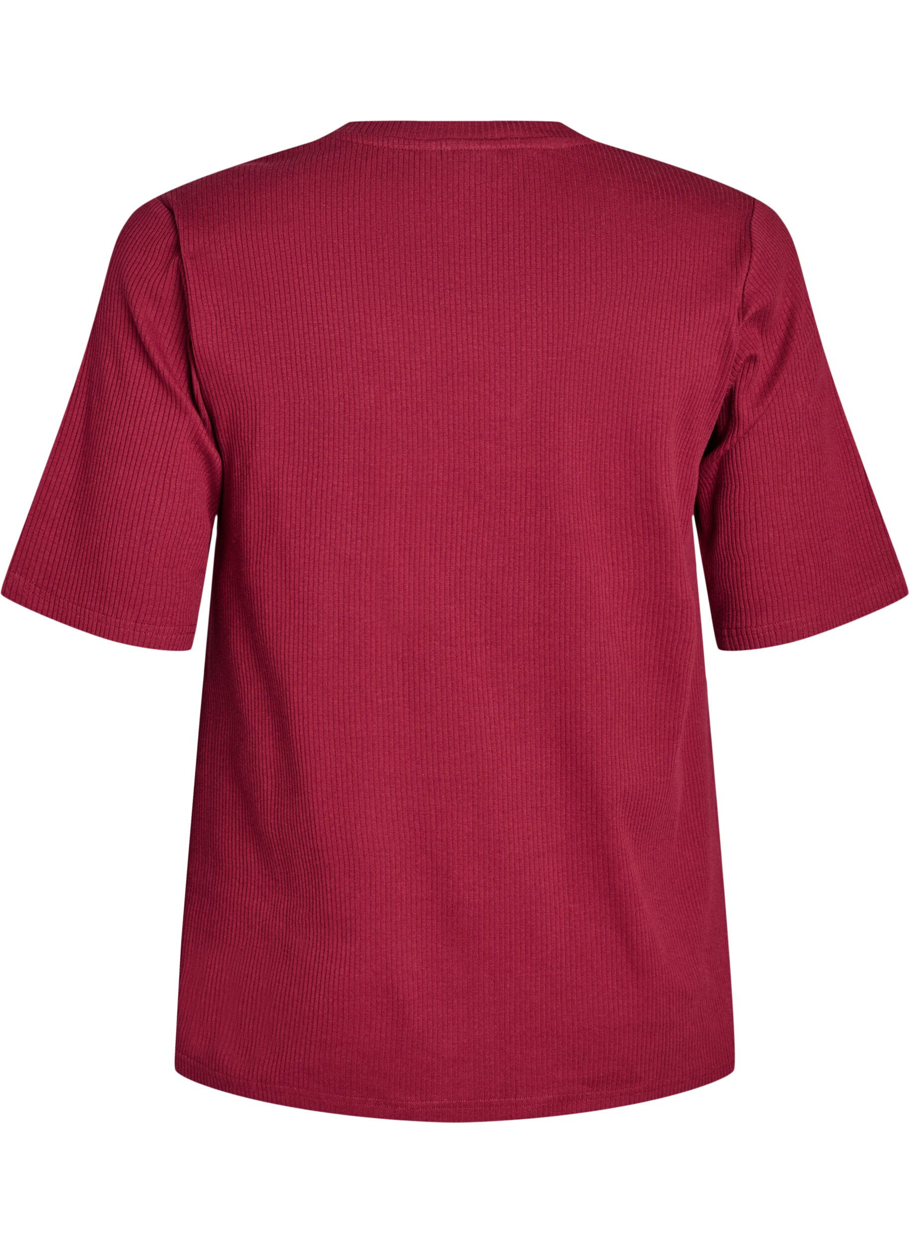 ZizziBlus i ribbad jersey med korta &auml;rmar, M&ouml;rk Bordeaux, Packshot image number 1