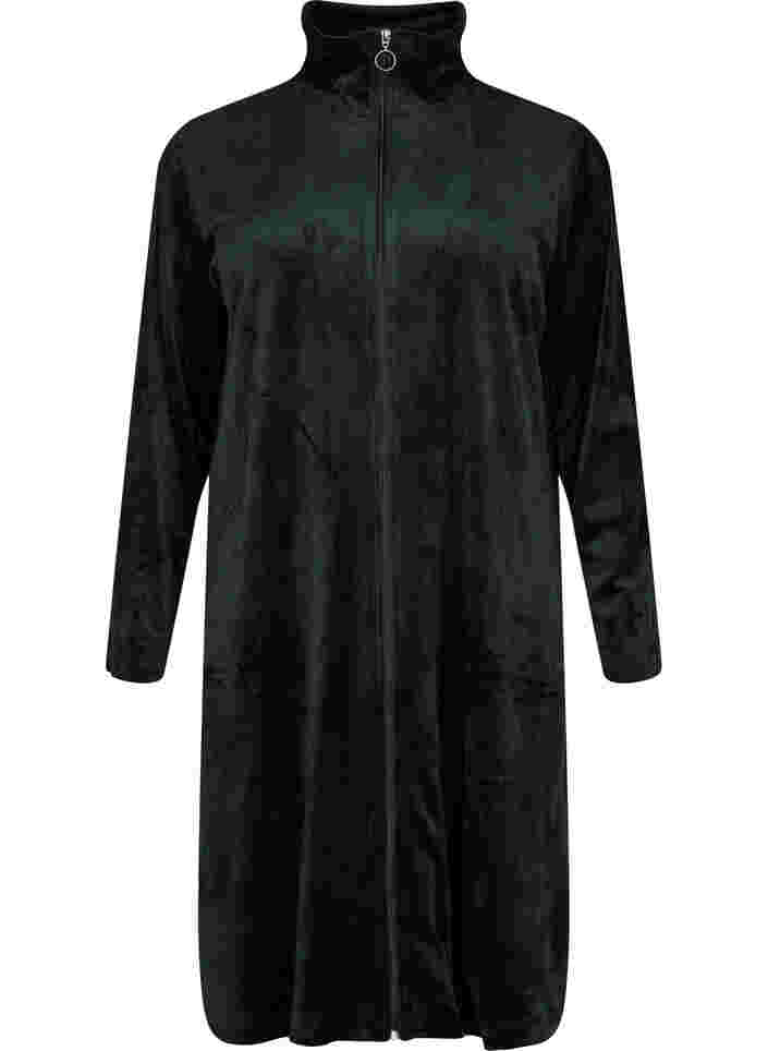 Klänning  i velour med blixtlås och fickor, Black, Packshot image number 0