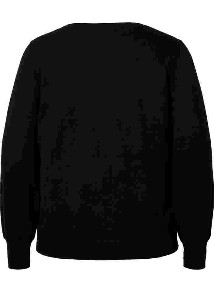 Enfärgad stickad tröja med ribbade detaljer, Black, Packshot image number 1