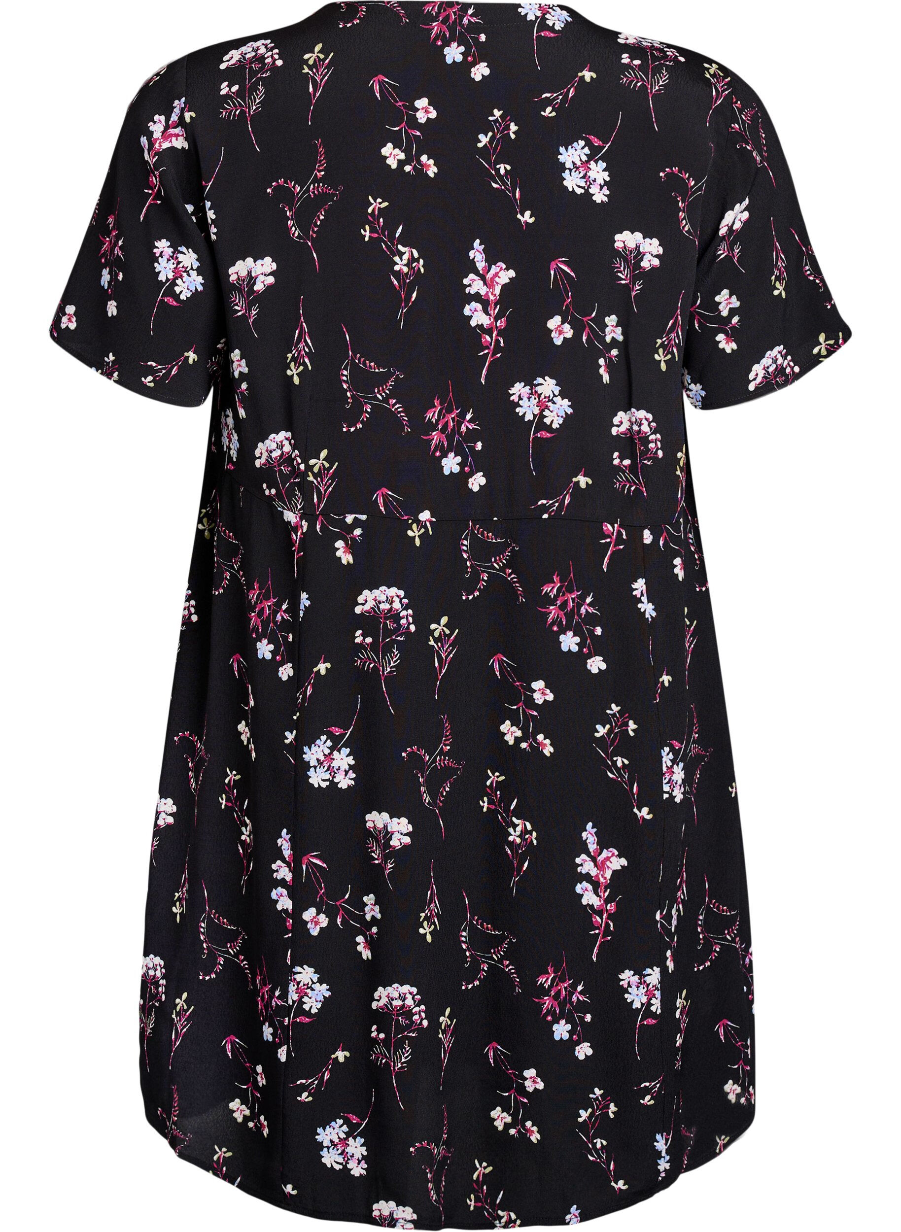 ZizziKort kl&auml;nning med blomm&ouml;nster, Svart, Packshot image number 1